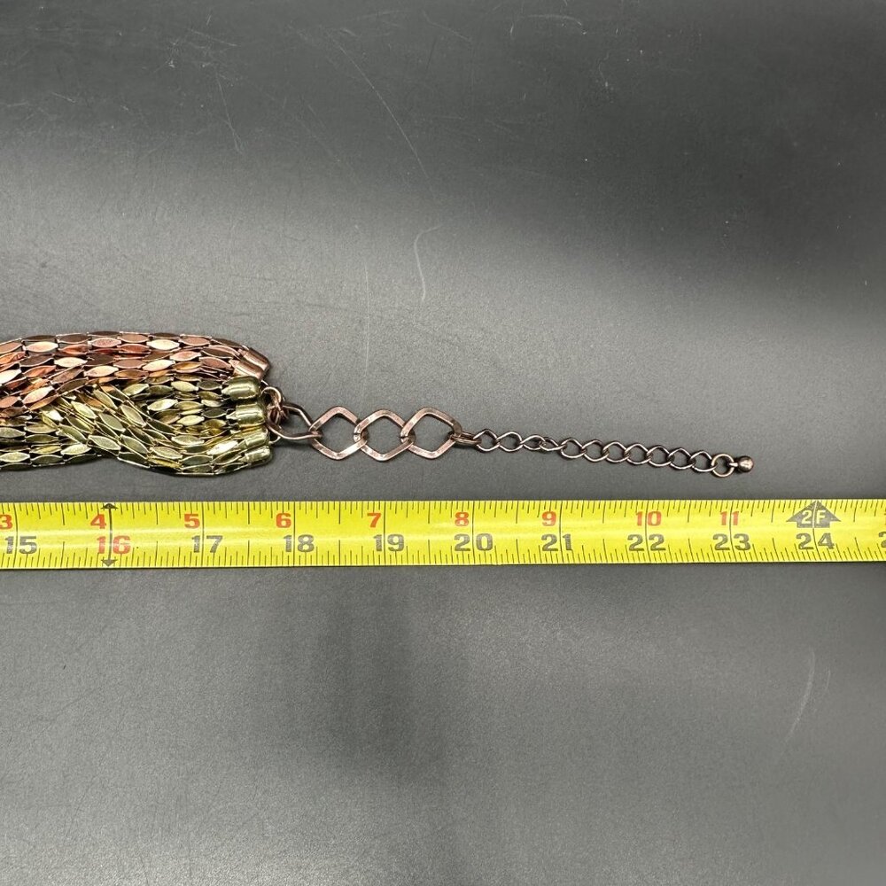 Vintage Braided Chain Necklace Copper Gold Tone Metal Multple Strands 1980s Glam - Picture 8 of 8